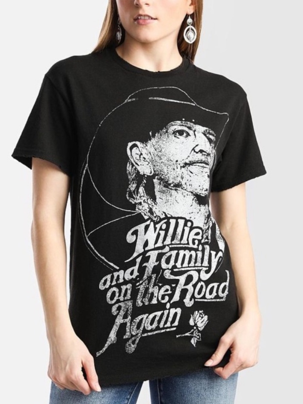 Willie Nelson Graphic Tee with Willie Tour Print on the road again